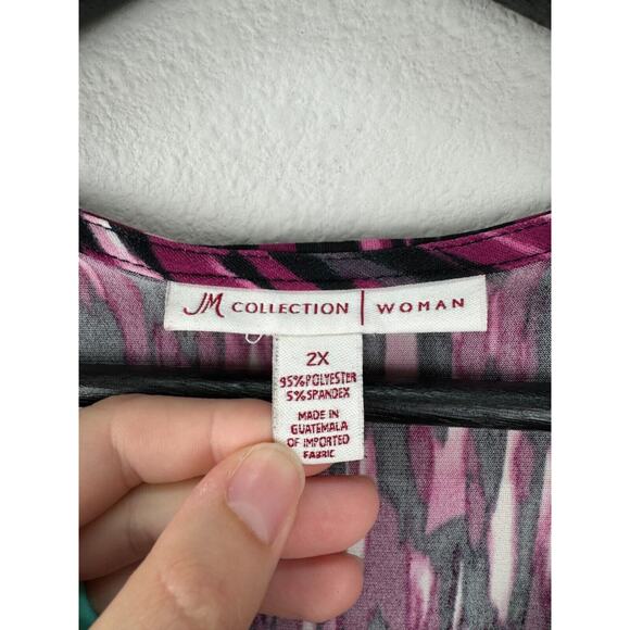 JM Collection Top Womens Size 2X Purple Short Sleeve Artsy Career Work Stretch - Picture 3 of 8